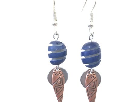 Blue Spiral with Copper Tribal Spike Dangle Earrings Discount