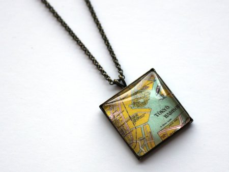 Tokyo Vintage Map Small Square Pendant Online now