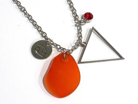 Cancer Constellation Necklace with Orange Sea Glass, Custom Birthstone, and Water Element Fashion