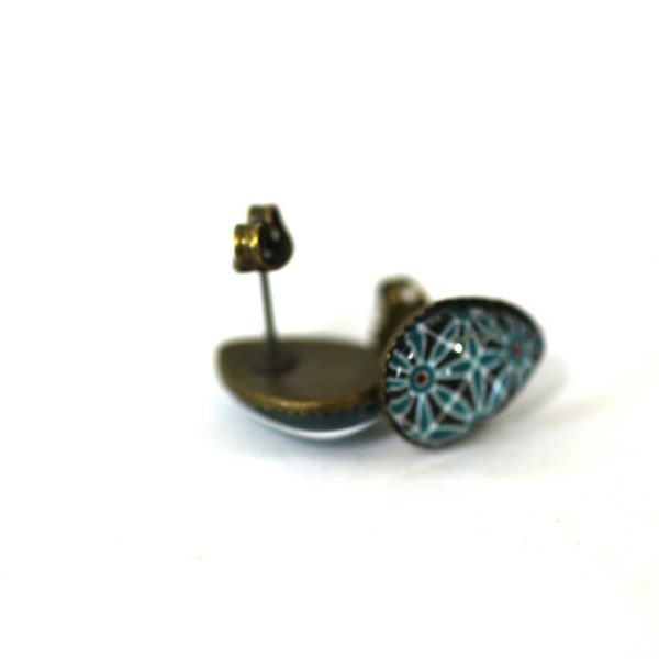 Mexican Tile Teardrop 10x14mm Antique Bronze Post Earrings on Sale