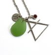 Gemini Constellation Necklace with Green Sea Glass, Custom Birthstone, and Air Element For Sale