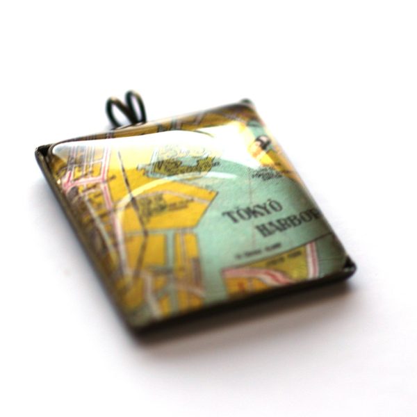 Tokyo Vintage Map Small Square Pendant Online now