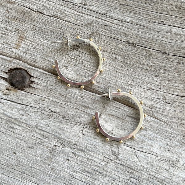 Silver Classic Hoop Earring with 18k Yellow Gold For Sale