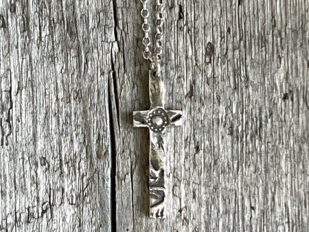 Tooled Leather Sterling Silver Cross Necklace Online now