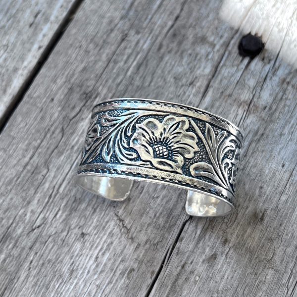 Sterling Tooled Leather Cuff Bracelet Online now