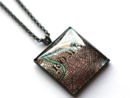 Rome Vintage Map Small Square Pendant Online now