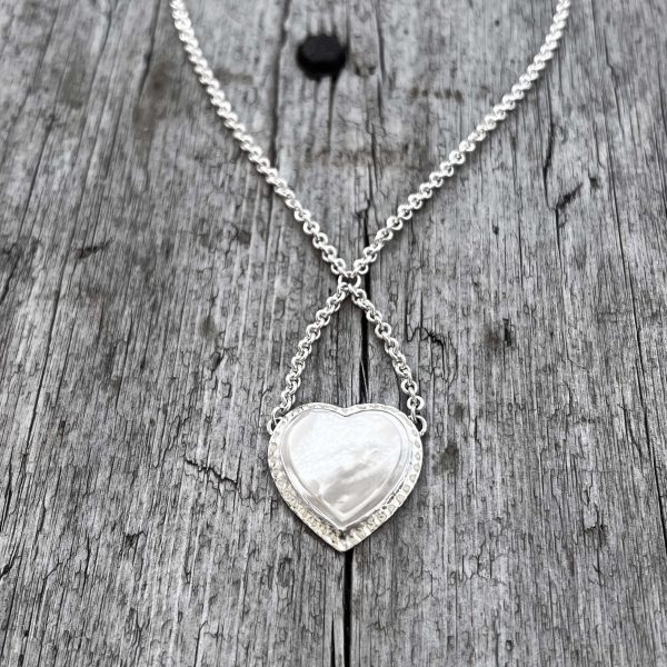 Mother of Pearl Heart Pendant Silver Necklace For Discount