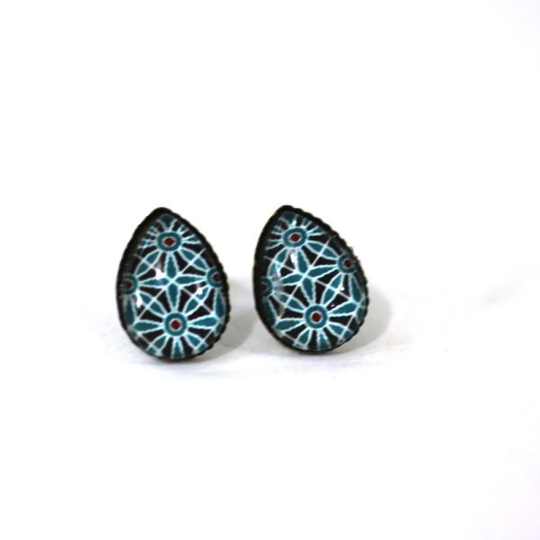 Mexican Tile Teardrop 10x14mm Antique Bronze Post Earrings on Sale