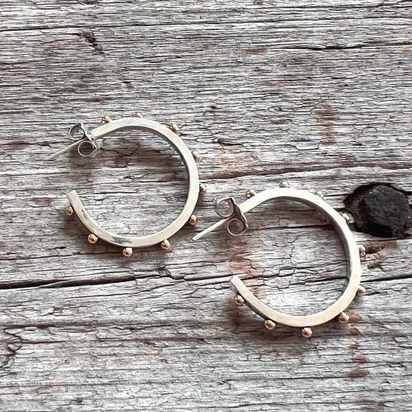 Silver Classic Hoop Earring with 18k Yellow Gold For Sale