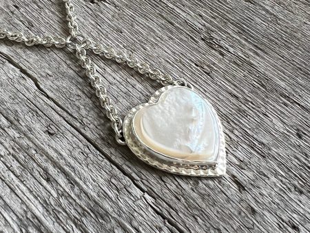 Mother of Pearl Heart Pendant Silver Necklace For Discount