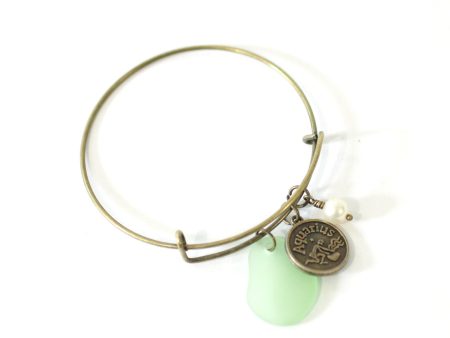 Bronze Aquarius Bracelet - Green Sea Glass, Swarovski Pearl and Antique Brass - Simple Zodiac Accessory - One Size Fits All - Zodiacharm - Clay Space Cheap