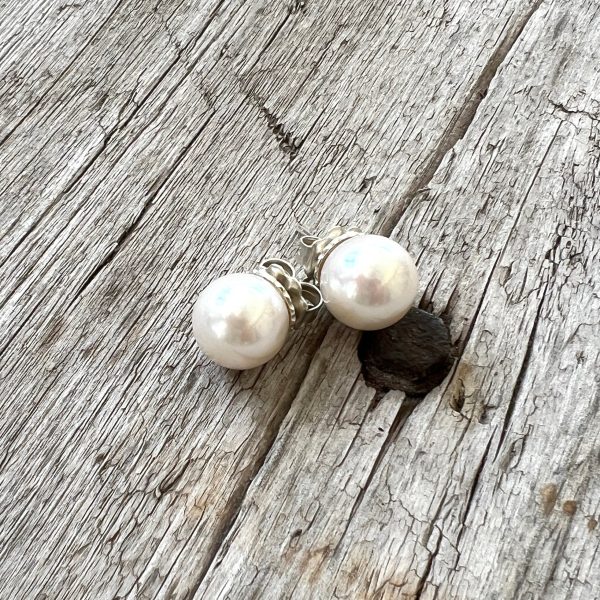 Freshwater Cultured White Pearl Stud Earrings Online now