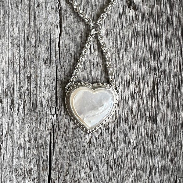 Mother of Pearl Heart Pendant Silver Necklace For Discount