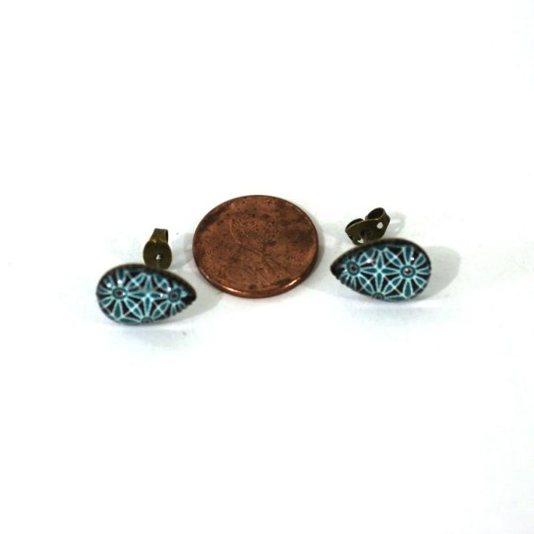 Mexican Tile Teardrop 10x14mm Antique Bronze Post Earrings on Sale