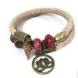 Leather and Jasper Wrap Bracelet - Beige, Fuchsia Jasper and Antique Bronze - Leather and Fuchsia Terra Jasper Beads - One Size Fits All - Wrappy Collection - Clay Space on Sale