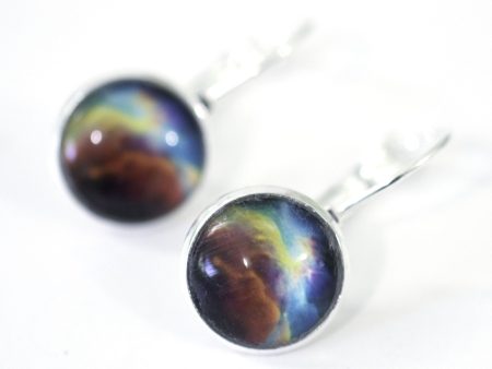 Aurora Nebula 10mm Glass Dome Cabochon Post Earrings    Gift Under $25 Sale