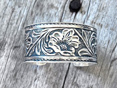 Sterling Tooled Leather Cuff Bracelet Online now