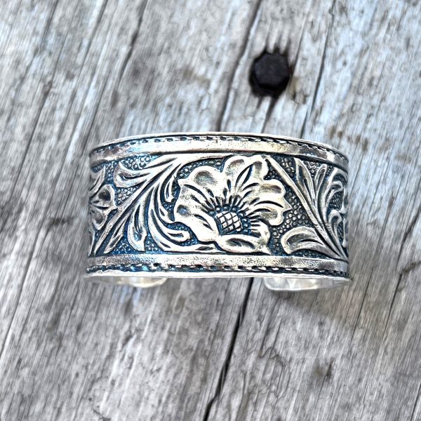 Sterling Tooled Leather Cuff Bracelet Online now