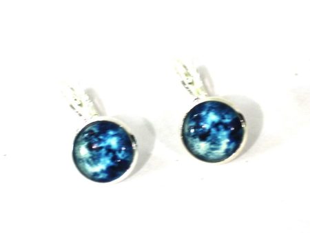 Blue Moon 14mm Glass Dome Cabochon Dangle Earrings    Perfect Wedding Gift for Bridesmaids For Sale