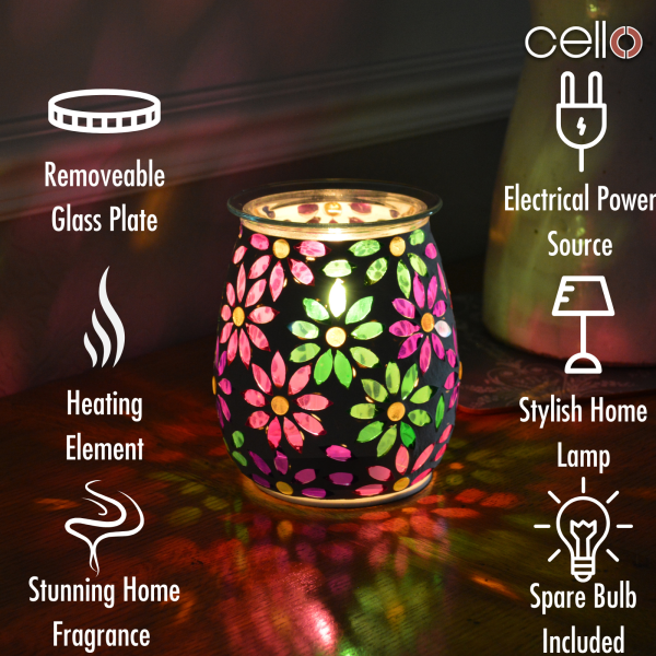 Cello Electric Wax Burner  Mosaic Glass - Pretty Petals Online now