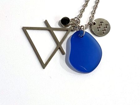 Aquarius Constellation Necklace with Blue Sea Glass, Custom Birthstone, and Air Element Online Hot Sale