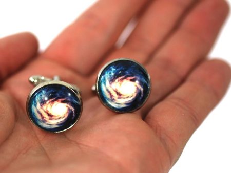 Spiral Galaxy 16mm Glass Dome Cabochon Cuff Links For Sale