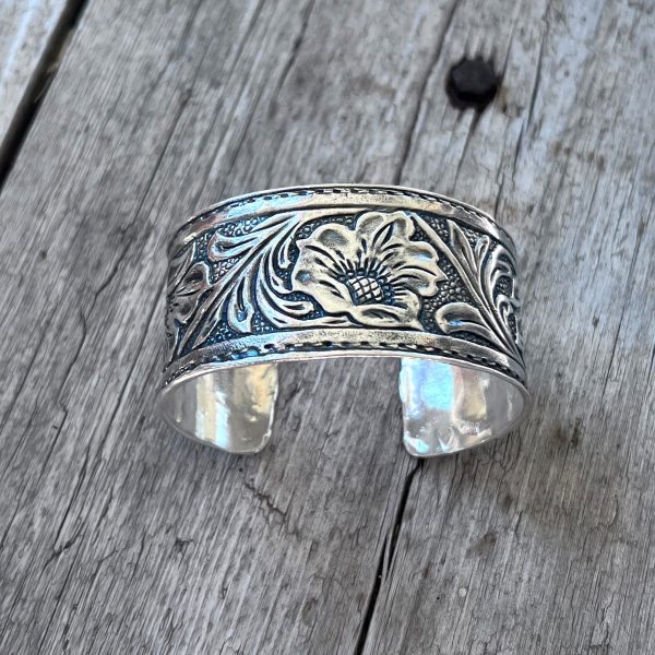 Sterling Tooled Leather Cuff Bracelet Online now