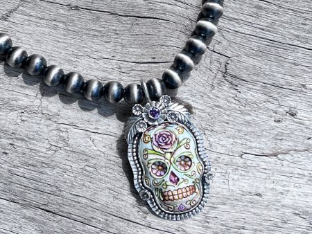 Sugar Skull Sterling Silver Handpainted Pendant Jewelry Online Hot Sale