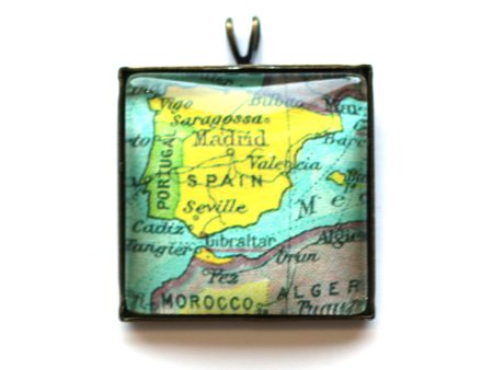 Spain Vintage Map Small Square Pendant Online Hot Sale