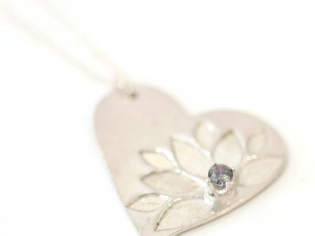 Silver Lotus Heart Pendant with Rainbow Fluorite    Beautiful Heart Pendant    Perfect Gift for Her For Discount