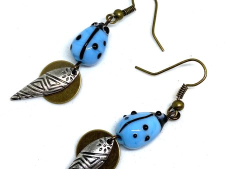 Blue Lady Bug Dangle Earrings For Cheap