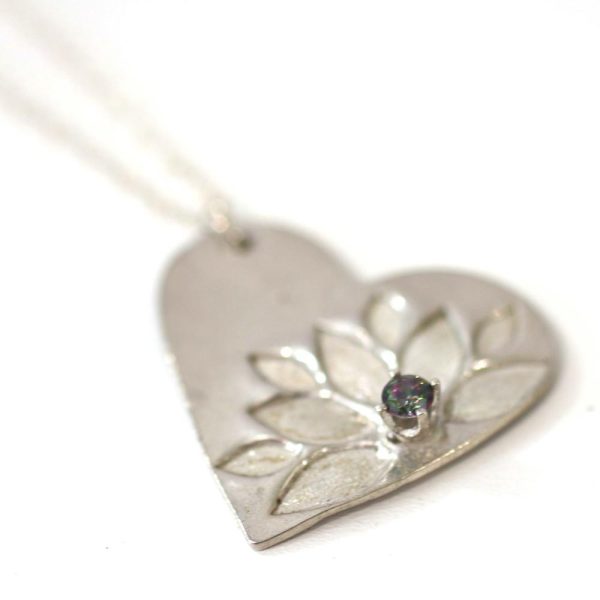 Silver Lotus Heart Pendant with Rainbow Fluorite    Beautiful Heart Pendant    Perfect Gift for Her For Discount