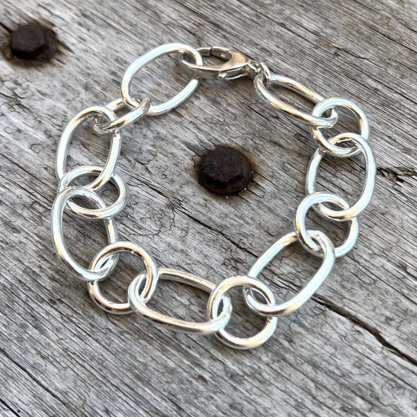 Silver Big Oval and Circle Link Bracelet Online Sale