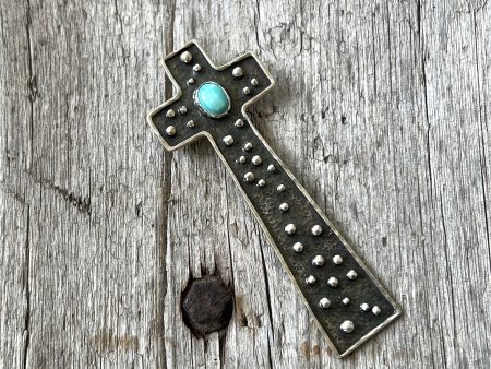 Sterling Silver Cross Pendant with Turquoise on Sale