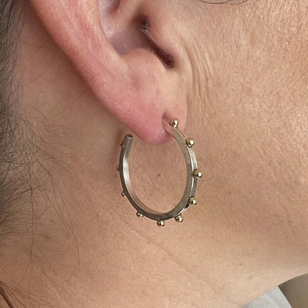 Silver Classic Hoop Earring with 18k Yellow Gold For Sale