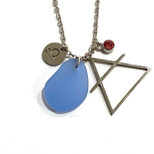 Libra Constellation Necklace with Blue Sea Glass, Custom Birthstone, and Air Element Online Sale