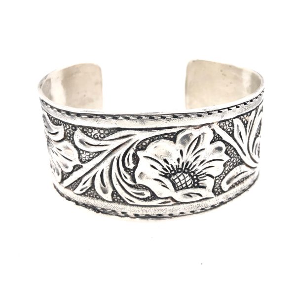 Sterling Tooled Leather Cuff Bracelet Online now