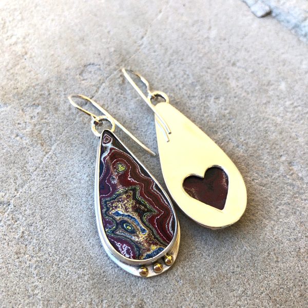 Corvettite Fordite  Dangle Earrings with 18k Gold Hot on Sale