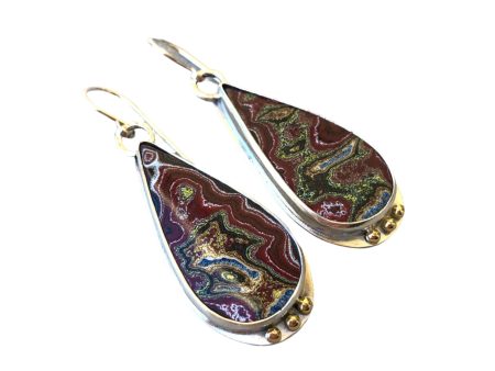 Corvettite Fordite  Dangle Earrings with 18k Gold Hot on Sale