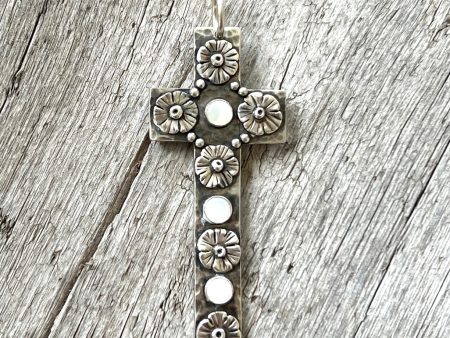 Silver Cross with Flowers and Mother of Pearl Accents Online