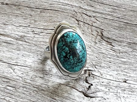 Sterling Spiderweb Turquoise Ring on Sale