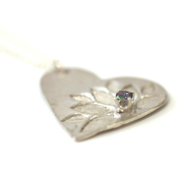 Silver Lotus Heart Pendant with Rainbow Fluorite    Beautiful Heart Pendant    Perfect Gift for Her For Discount