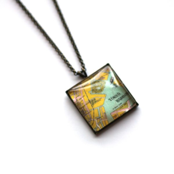 Tokyo Vintage Map Small Square Pendant Online now