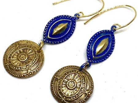 Ancient Coin Blue Accent Dangle Earrings Cheap