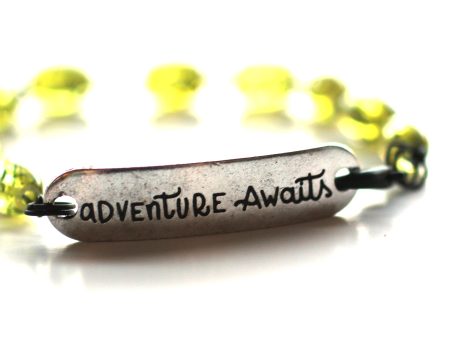 Adventure Awaits Quote Bracelet    Green Glass Bead Bracelet    Motivational Gift Sale