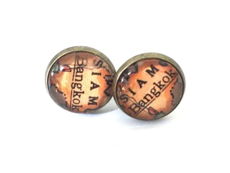 Bangkok Vintage Map Post Earrings Supply