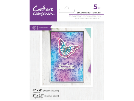 Crafter s Companion 3D Embossing Folder, Metal Die & Photopolymer Stamp - Splendid Butterflies Sale