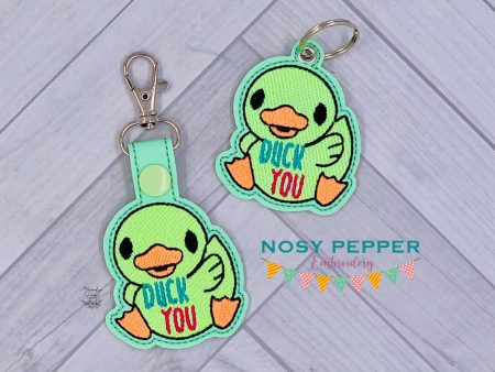 Duck you snap tab and eyelet fob machine embroidery design (snap tab and eyelet fob, single and multi files) DIGITAL DOWNLOAD on Sale