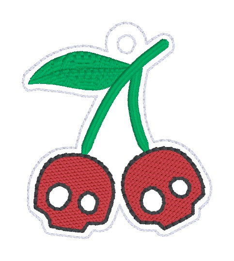 Cherry Skull Sketchy Eyelet Fob & Snap tab (single and multi files included) 4x4 machine embroidery design DIGITAL DOWNLOAD Online Sale