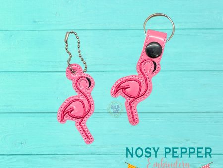 Flamingo Minimalist Snap tab and eyelet fob (Single and Multi included) machine embroidery design DIGITAL DOWNLOAD Online Hot Sale